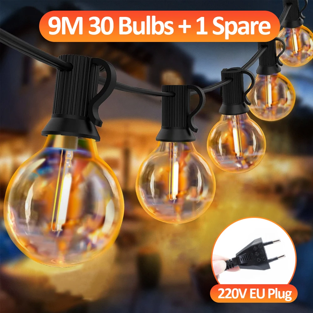 G40 LED Globe Lichtslingers Buiten EU-stekker, IP65 Plastic lampen, Balkon Garland Fairy Lampen voor Bruiloft Kerstfeest Decor