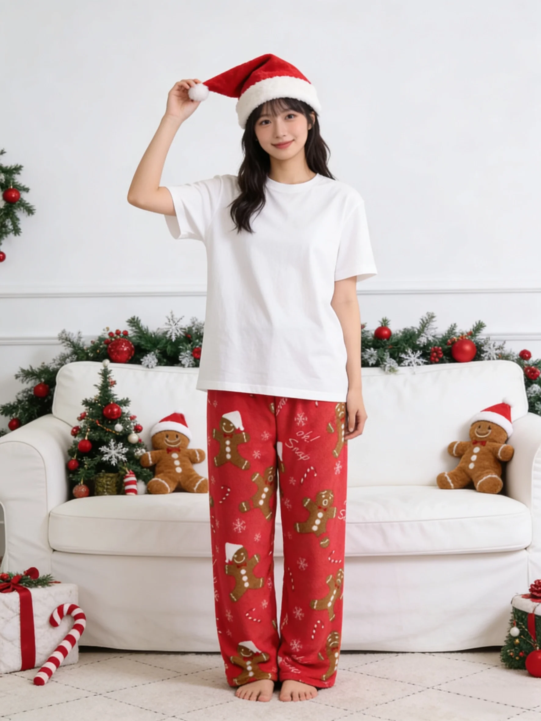 

Christmas Gingerbread Flannel Sleep Pants, Red Warm Cozy Couple's Lounge Pants, Perfect for Party Wear! Ideal Holiday Gift!