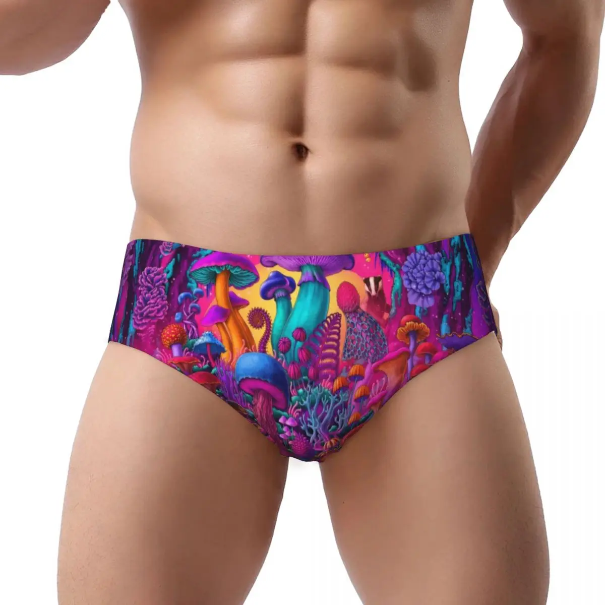 Custom Psychedelic Trippy Magic Rainbow Mushroom Mysterious Boho Brief Panties Womens Breathable Stretch Underwear