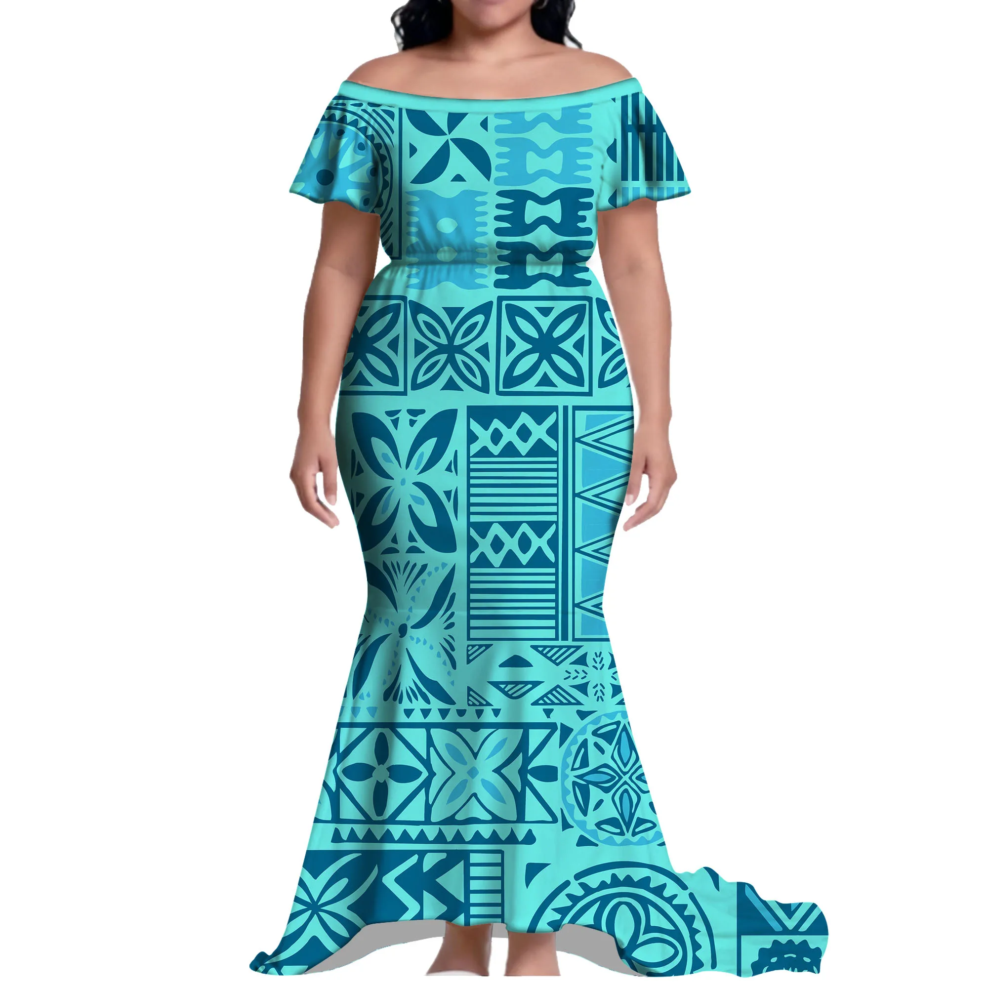 

Платье «рыбий хвост» на одно плечо, обтягивающее фигуру талии, длинное женское платье длиной до пола, полинезийское вечернее платье на заказ