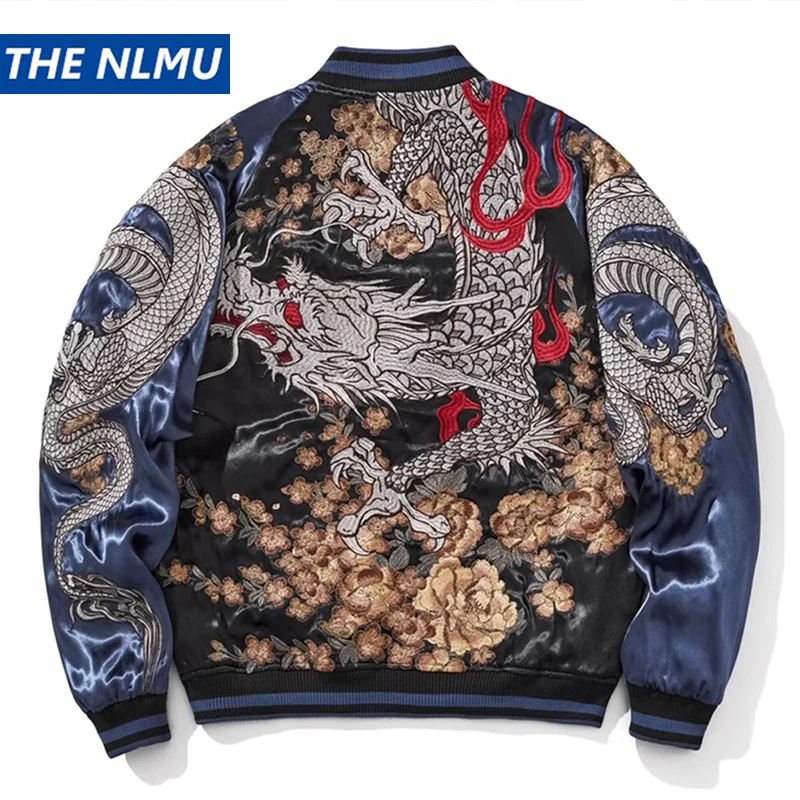 Vintage Streetwear Japanese Sukajan Souvenir Reversible Jacket 2025 Autumn Chinese Dragon Embroidered Baseball Jacket Loose Coat