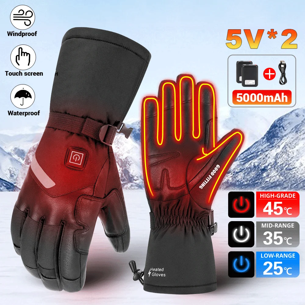 Rechargeable Heated Gloves With 5000mah Battery Hand Warmer Snowboarding Ski Gloves Waterproof Touchscreen Motorcycle Gloves