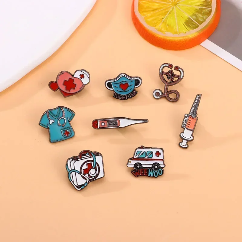 Creative Metal Brooches for Nurses Doctors Cartoon Heart Uniform Funny Decorative Pins Hospital Theme Brooches