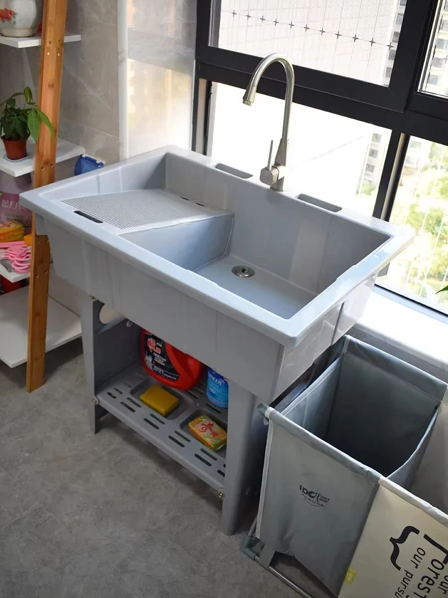 Plastic laundry sink with washboard balcony, household laundry table, wash basin, sink cabinet, laundry list slot, thickened