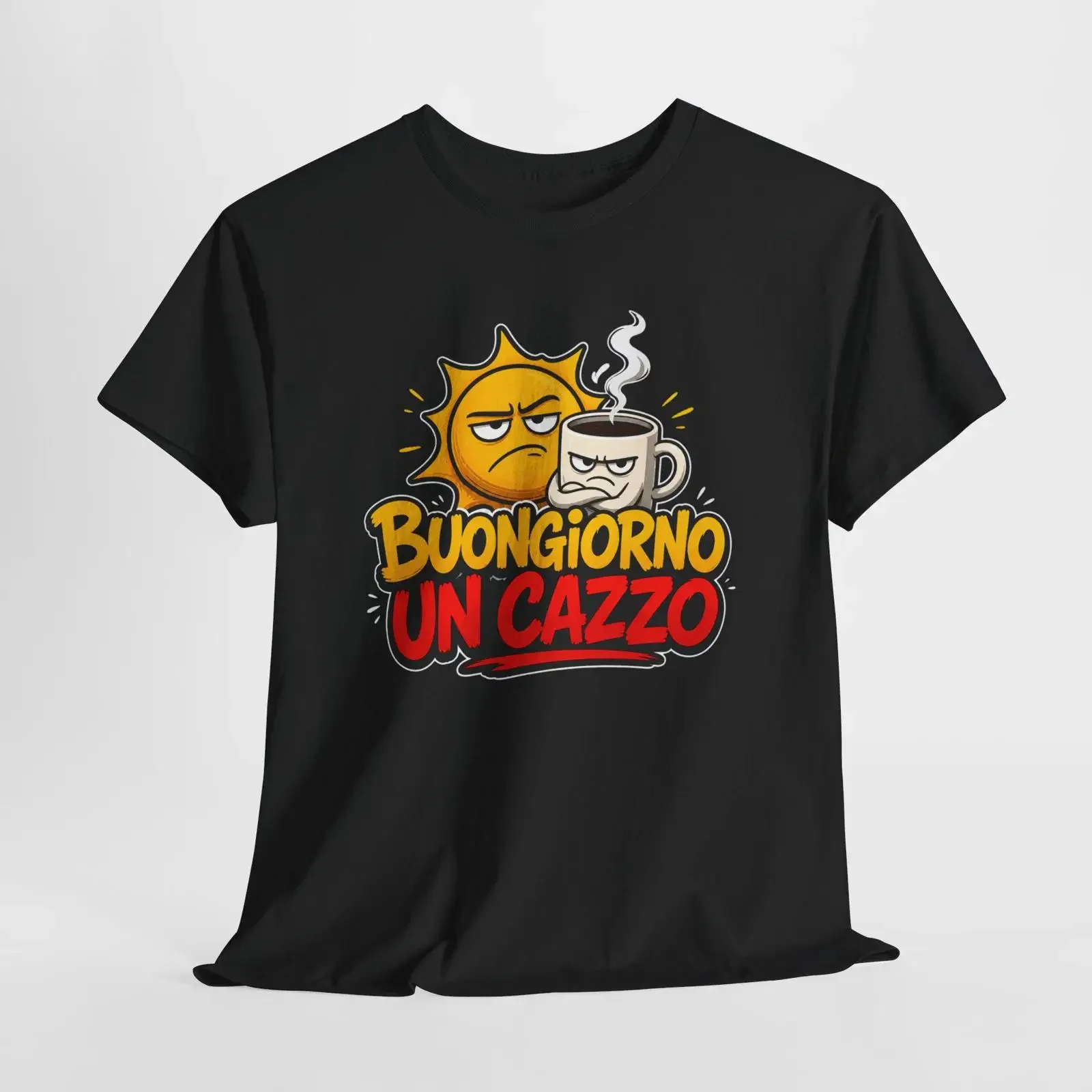 Maglietta Buongiorno Un Cazzo Divertente T Shirt Ironica Italiana Caffè e Sole Regalo Uomo Donna Frase Italiana Divertente vintage
