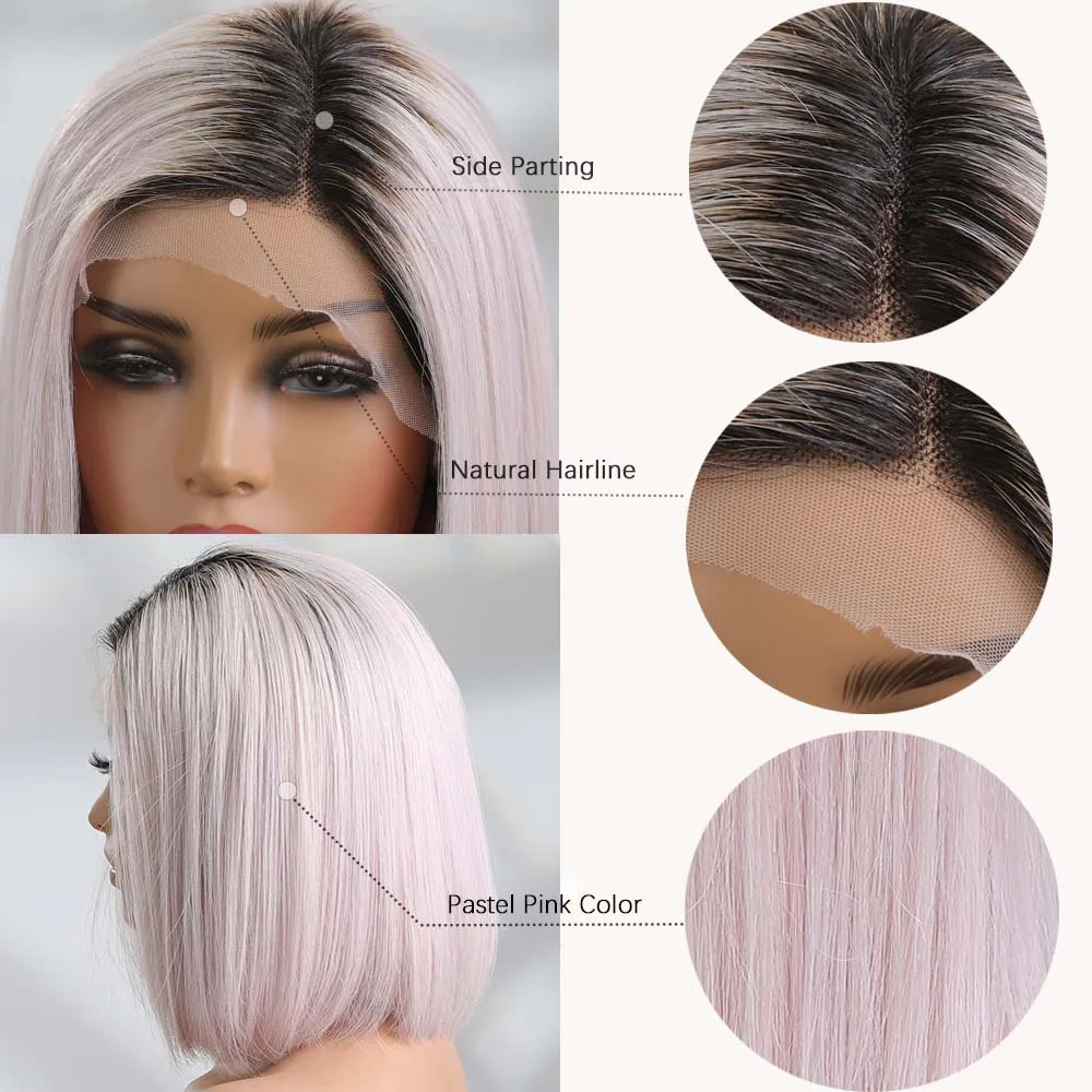 HAIRCUBE Seite Teil Pastell Rosa Bob Menschliches Haar Perücke Schulter Länge Gerade 13 × 5 × 1 Lace Front Perücken für Frauen Natürliche Remy Haar