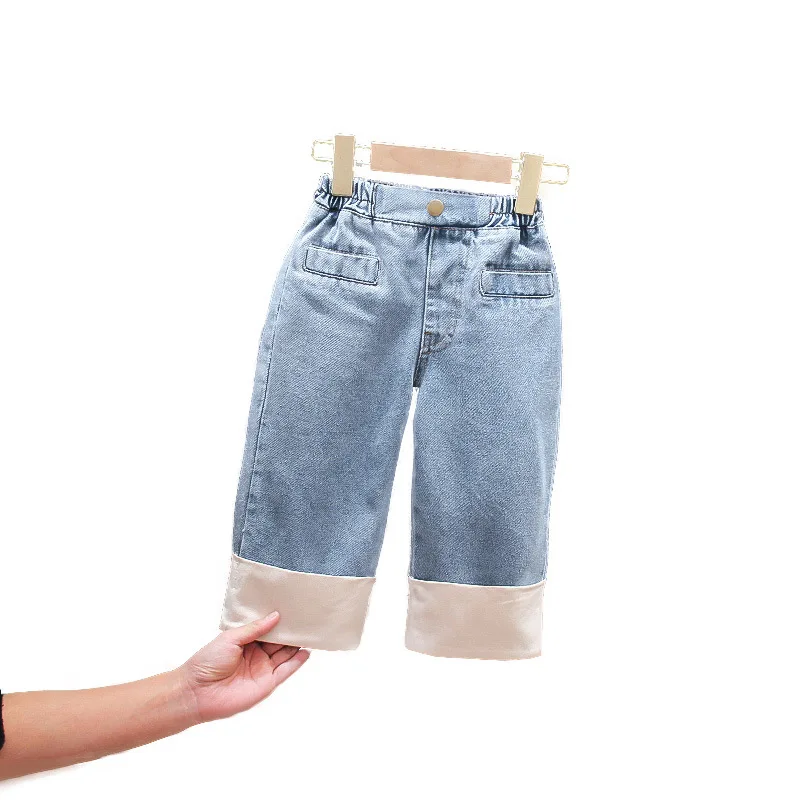 Hnq-Girls Casual Jeans Herfst Losse Kinderbroek Crawler3-8Children Kleding Eendelig Dropshipping