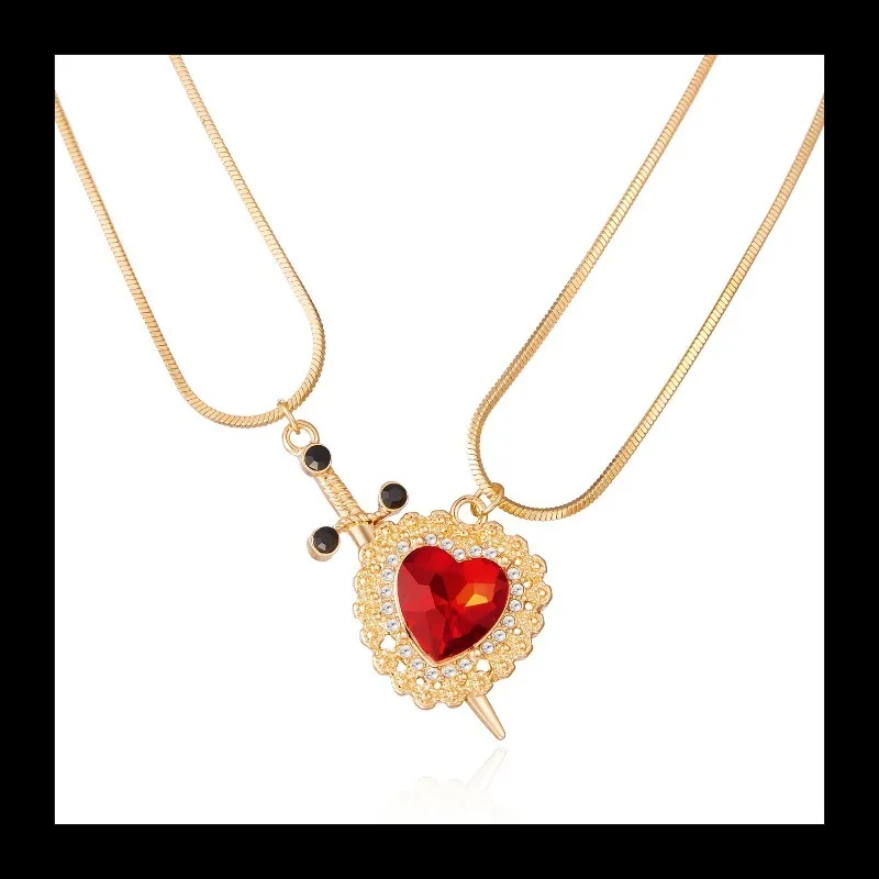 بسيطة السيف الحب الماس مجموعة قلادة قلادة القوطي الشرير نمط واحد السيف ثقب القلب زوجين مجموعة قلادة