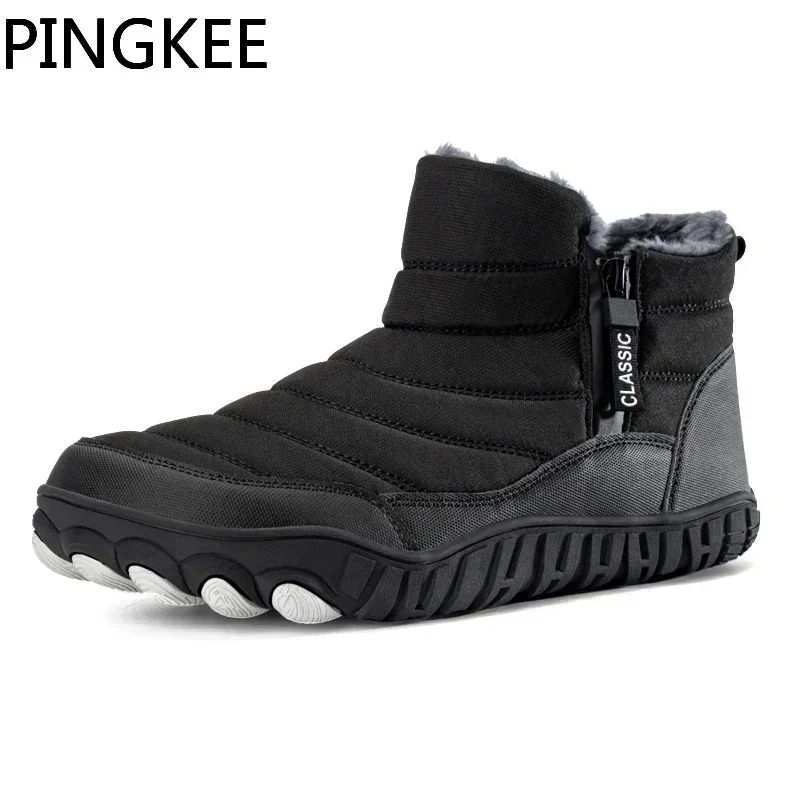 VENOCON PINGKEE Wide Feet Barefoot Athletic Leather Casual Shoes Men Women Winter Thermal Fur Snow Boots Sneakers Footwear Man