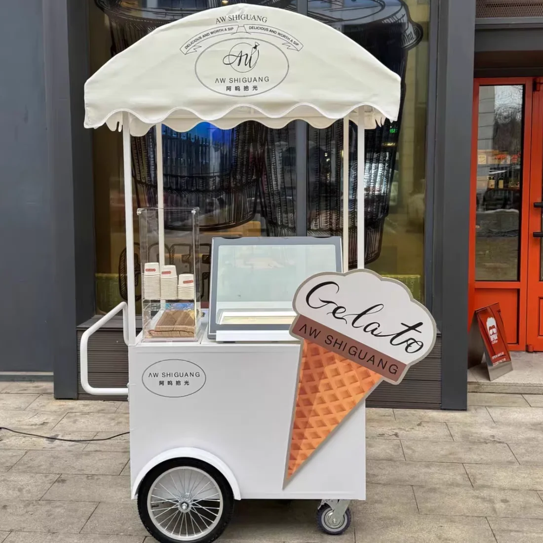Vientiane City Commercial Ice Cream Stall Car Mobile Sales Desktop Ice Cream Display Cabinet Promotional Car Outdoor Stall