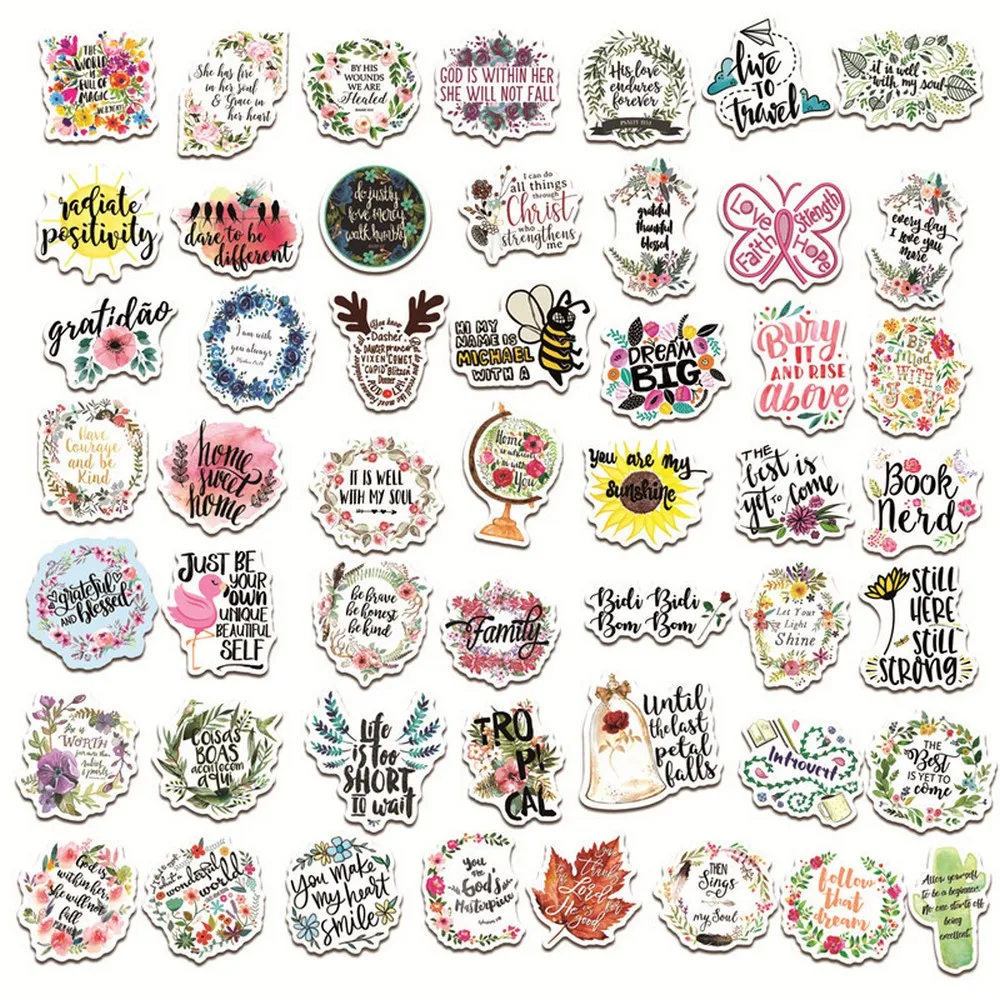 50pcs Inspirational Stickers Reward Motivational Sticker for Water Bottle Laptop Notebook Diary Positive Word Quote Vinyl Decal