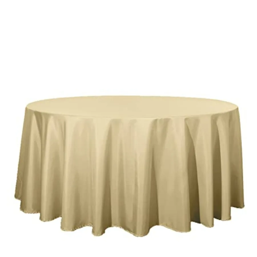 

10 pcs 132 inch Champagne Round Polyester Tablecloths Fabric Table Cover Linens Washable Polyestet Table Cloth Covers for Weddi