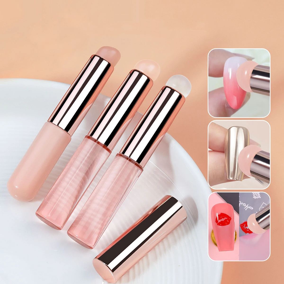 Nail Art Silicone Brush Reusable Mirror Powder Pigment Applying Manicure Tool Gradient Effect Nail Arts Silicone Applicator