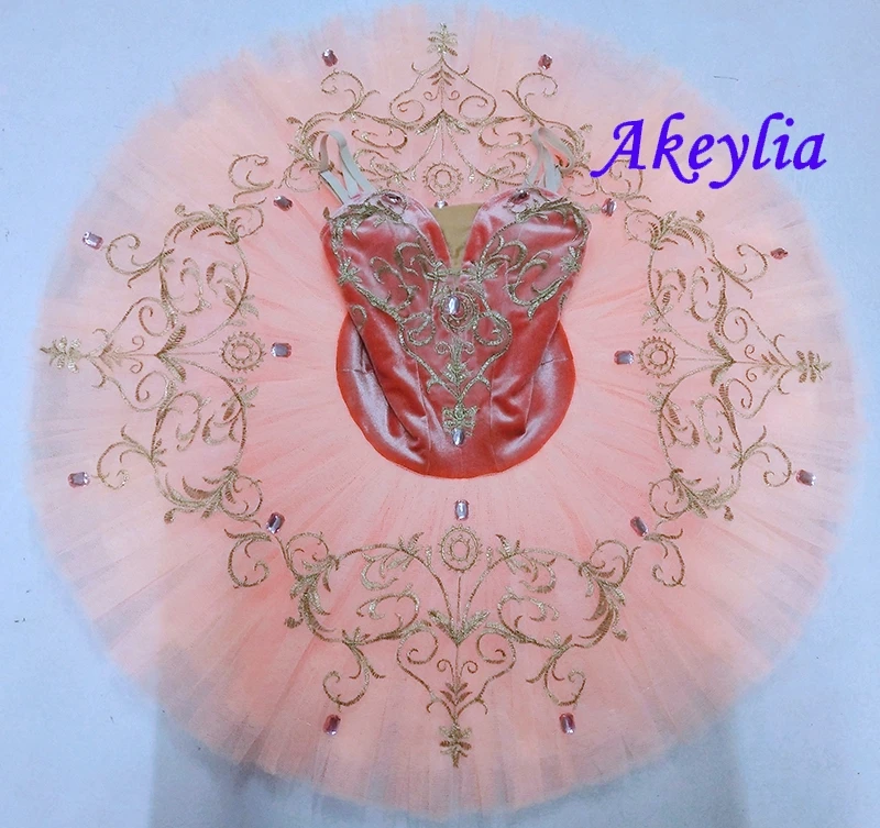 Akeylia white gold Pre-Professional Ballet Tutu girls performance Pancake Tutu Costumes ballet costume sleeping beauty 20048C