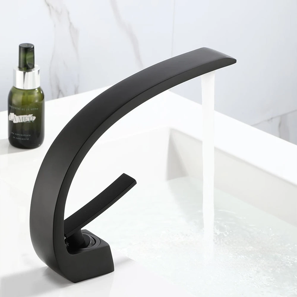 Black/White Curve Design Basin Faucets Bathroom Water Mixer Taps Deck Mount Washbasin Faucet Single Handle Cold Hot Mixer Taps
