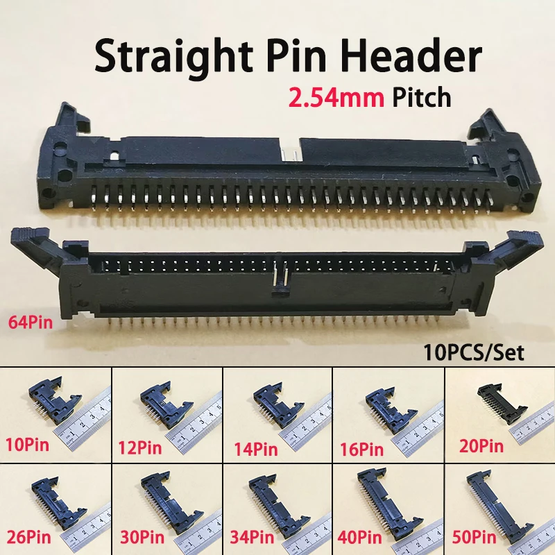 10Pcs DC2 10/12/14/16/20/26/30/34/40/50/64 Pin 2.54mm Pitch Male Socker Straight Pin IDC Box Headers Connector For FC Cable