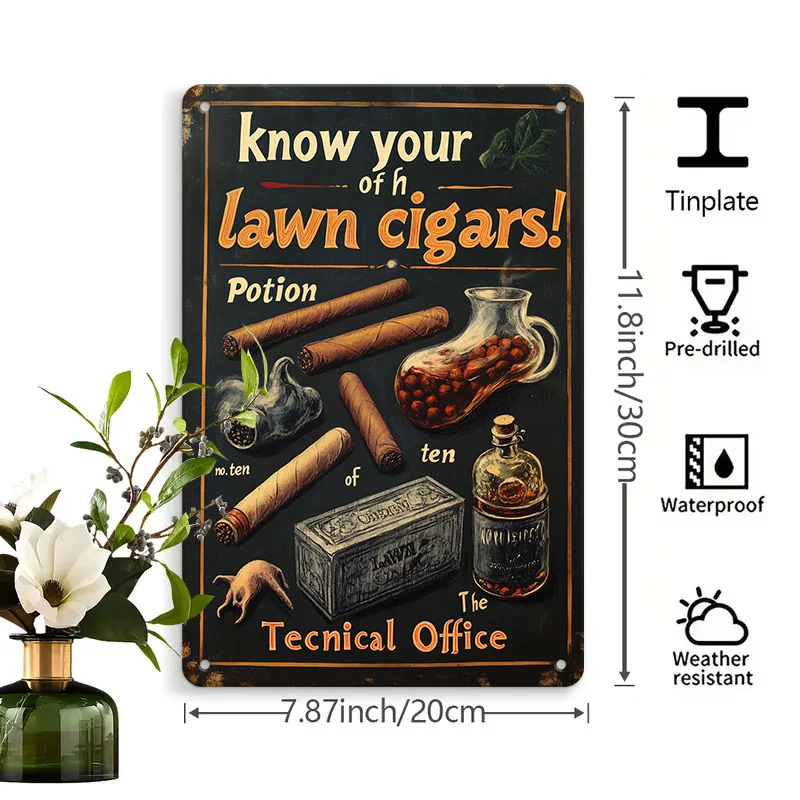 - Vintage Cigar-Themed Metal Sign,  - 