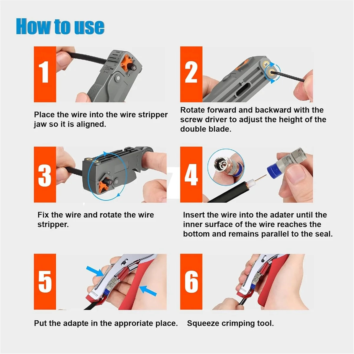 ABNJ COAX CABLE Crimper Kit สําหรับ RG59,RG6,COAXIAL CABLE Crimper และสาย Stripper 10PCS F RG6 ตัวเชื่อมต่อ