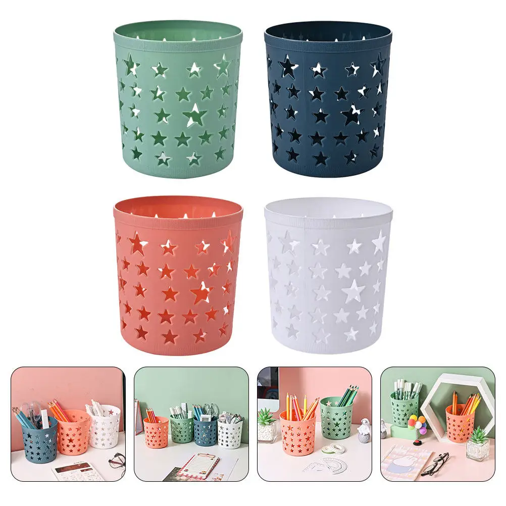 

4Pcs Premium PP Desktop Storage Boxes Five-Pointed Star Hollowed Pen Holder Organizer for Home Office Stationery Brush
