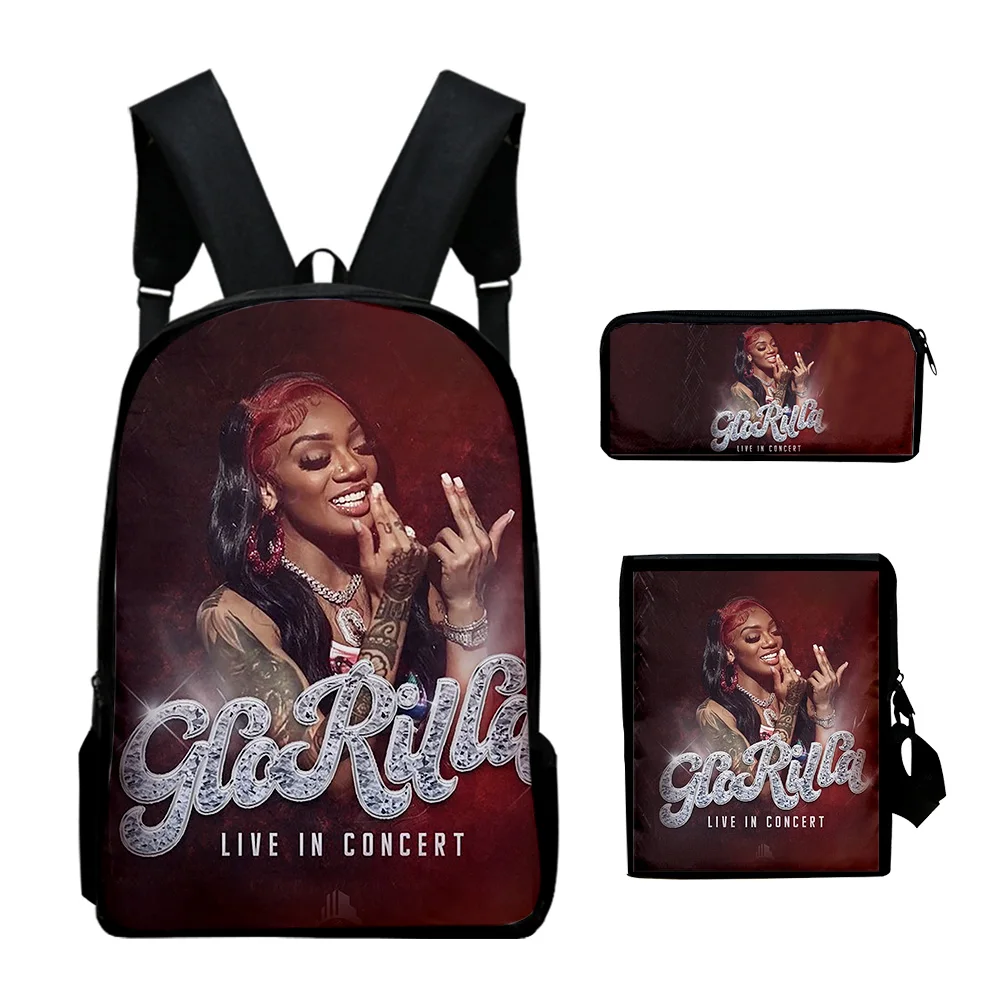 

Trendy Popular GloRilla Rapper 3D Print 3pcs/Set pupil School Bags Laptop Daypack Backpack Inclined shoulder bag Pencil Case
