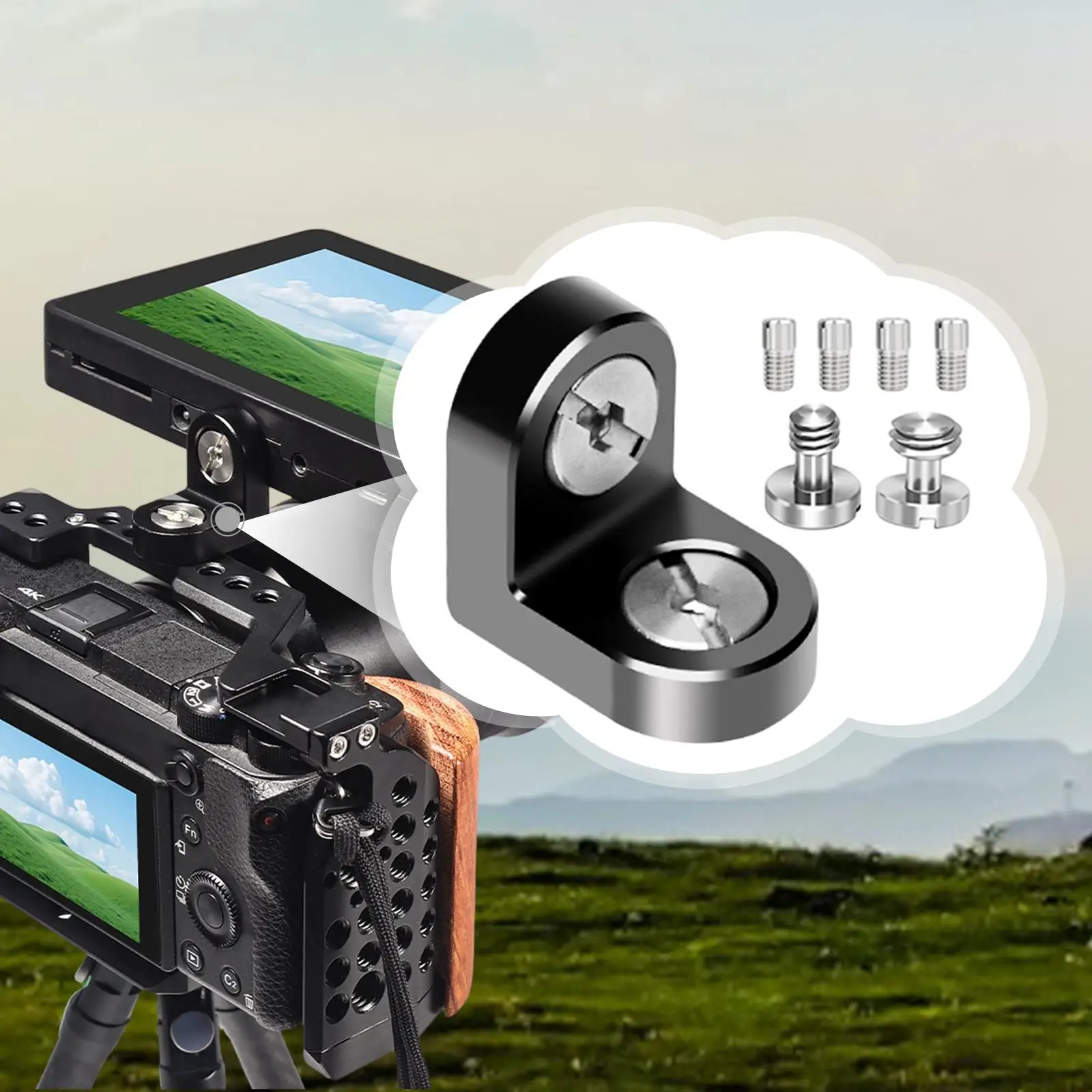 Staffa di estensione per montaggio ad angolo retto Foro di posizionamento per gabbia per fotocamera Lega di alluminio nera