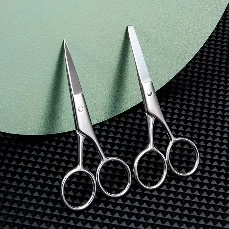 Stainless Steel Round Head Nose Hair Scissors for Makeup Eyebrows Beard - Simple Design Beauty Tool for Personal Grooming