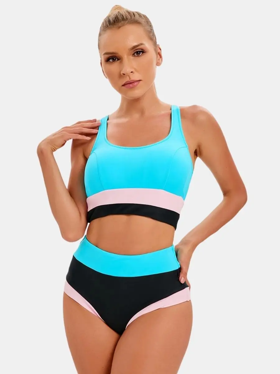 Costume da bagno color block Costume da surf ad asciugatura rapida Costume da bagno da allenamento professionale Costume da bagno sportivo da donna in due pezzi