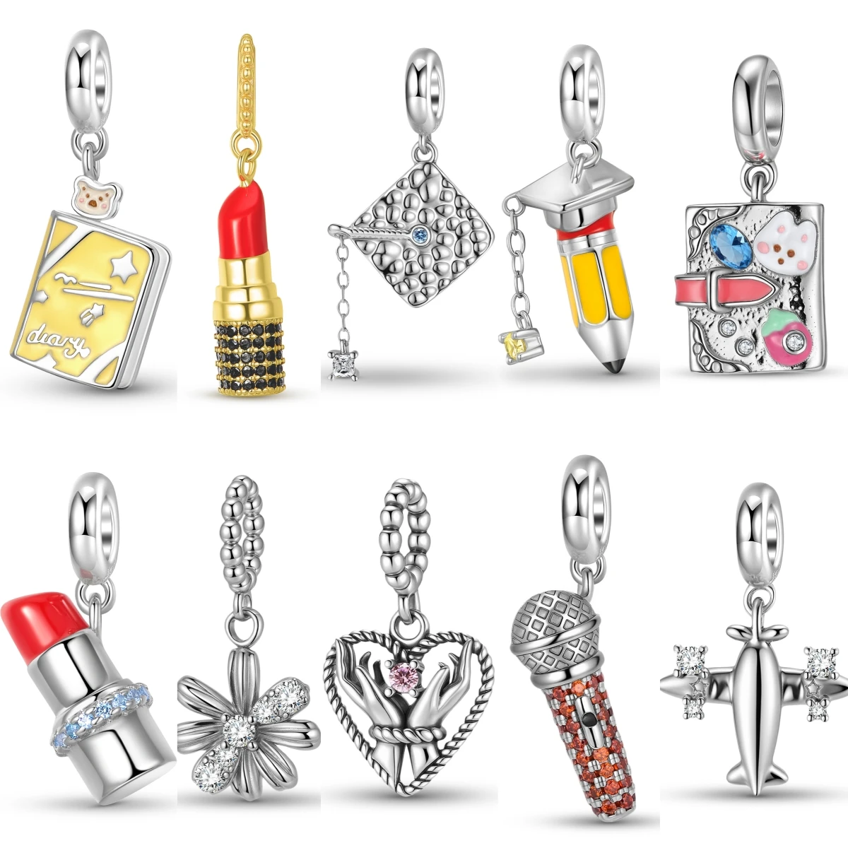 

Kataoka 925 Sterling Silver Bunny Notebook Airplane Lipstick Microphone Beads Charm Pendant Fit Original Bracelet Accessories