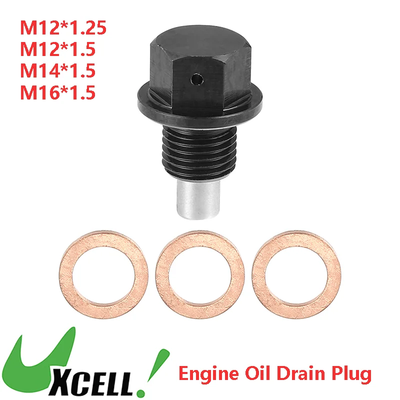 UXCELL Universal M12x1.25 Car Magnetic Oil Drain Plug Engine Oli Drain Sump Nut Bolt with 3 Gasket Vehicle Replacement