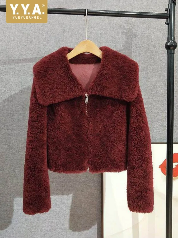 Winter Autumn Office Ladies Pure Wool Short Jacket Women Straight Lapel Zipper Coat Warm Loose Fit Solid Color Casual Outerwear