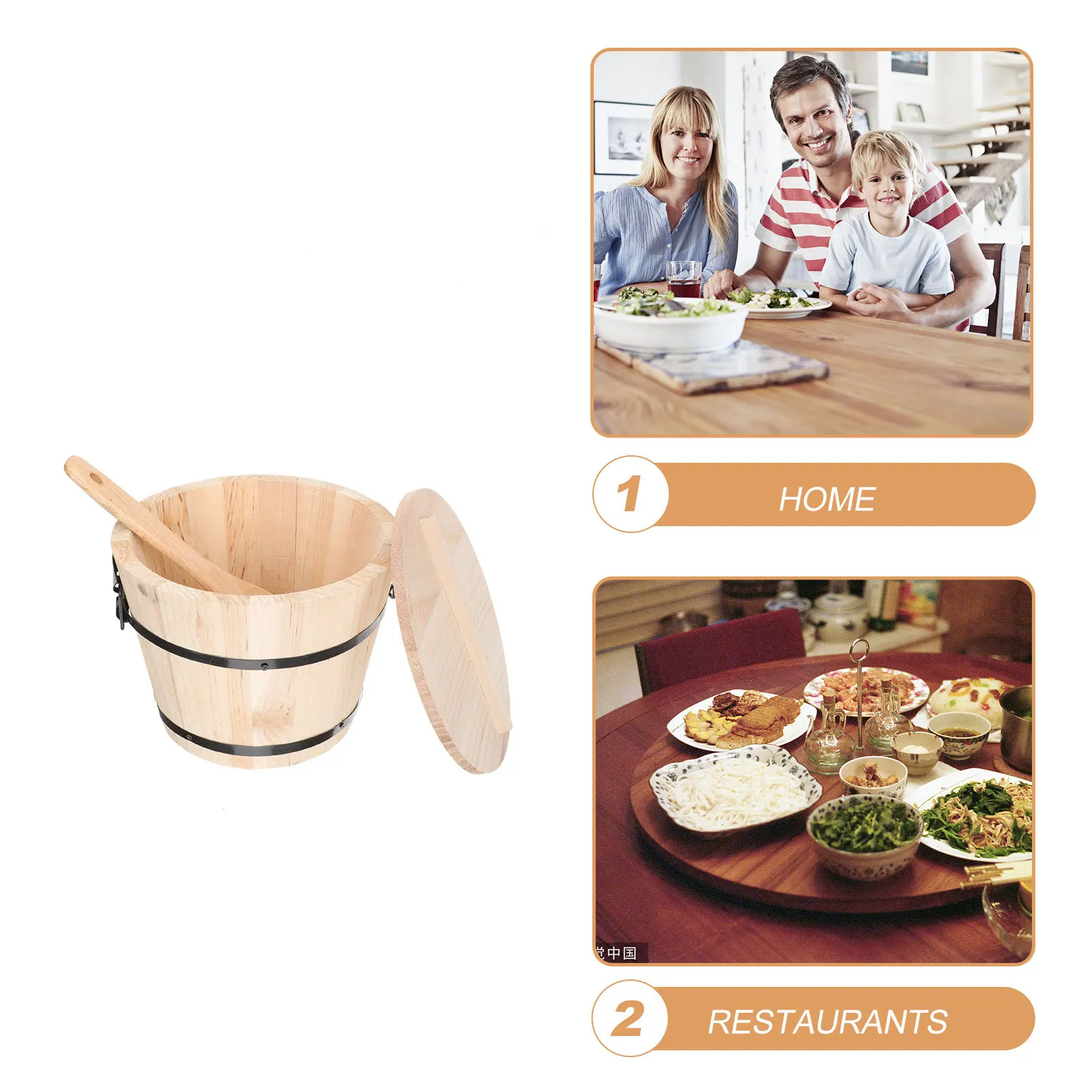 

1 set Food Storage Bucket Rice Container Wooden Kitchen Gadget With Lid For Steamed Rice Household Use Multi-Function Tool