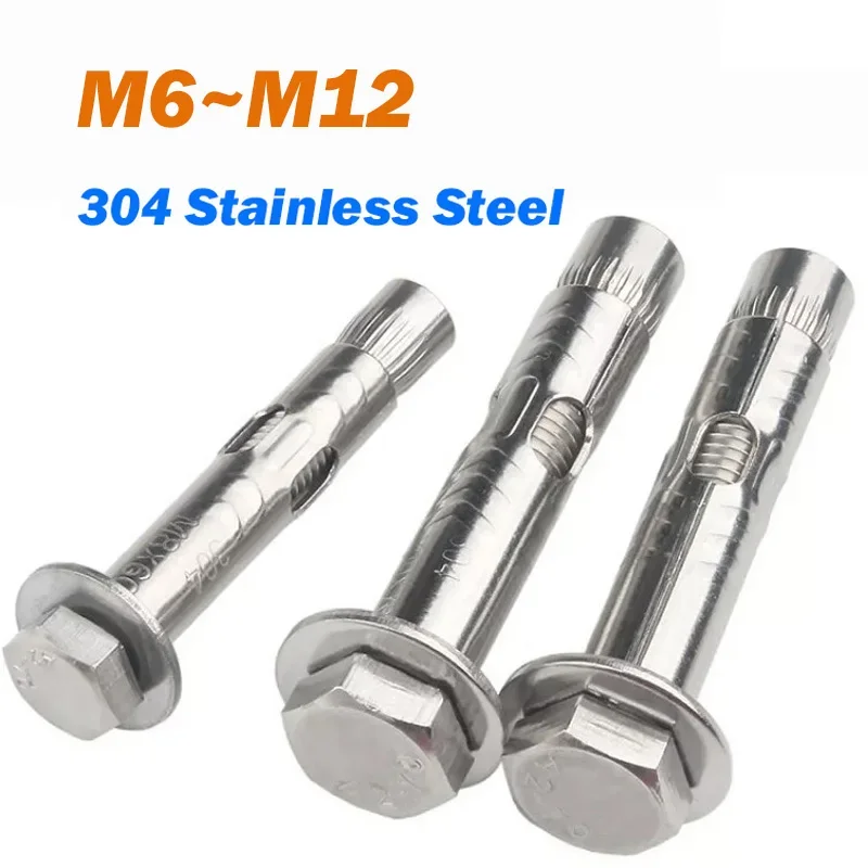 1Pcs External Hexagon Internal Expansion Screw 304 Stainless Steel M6 M8 M10 M12 Sleeve Concrete Anchor Built-inTension Hex Bolt