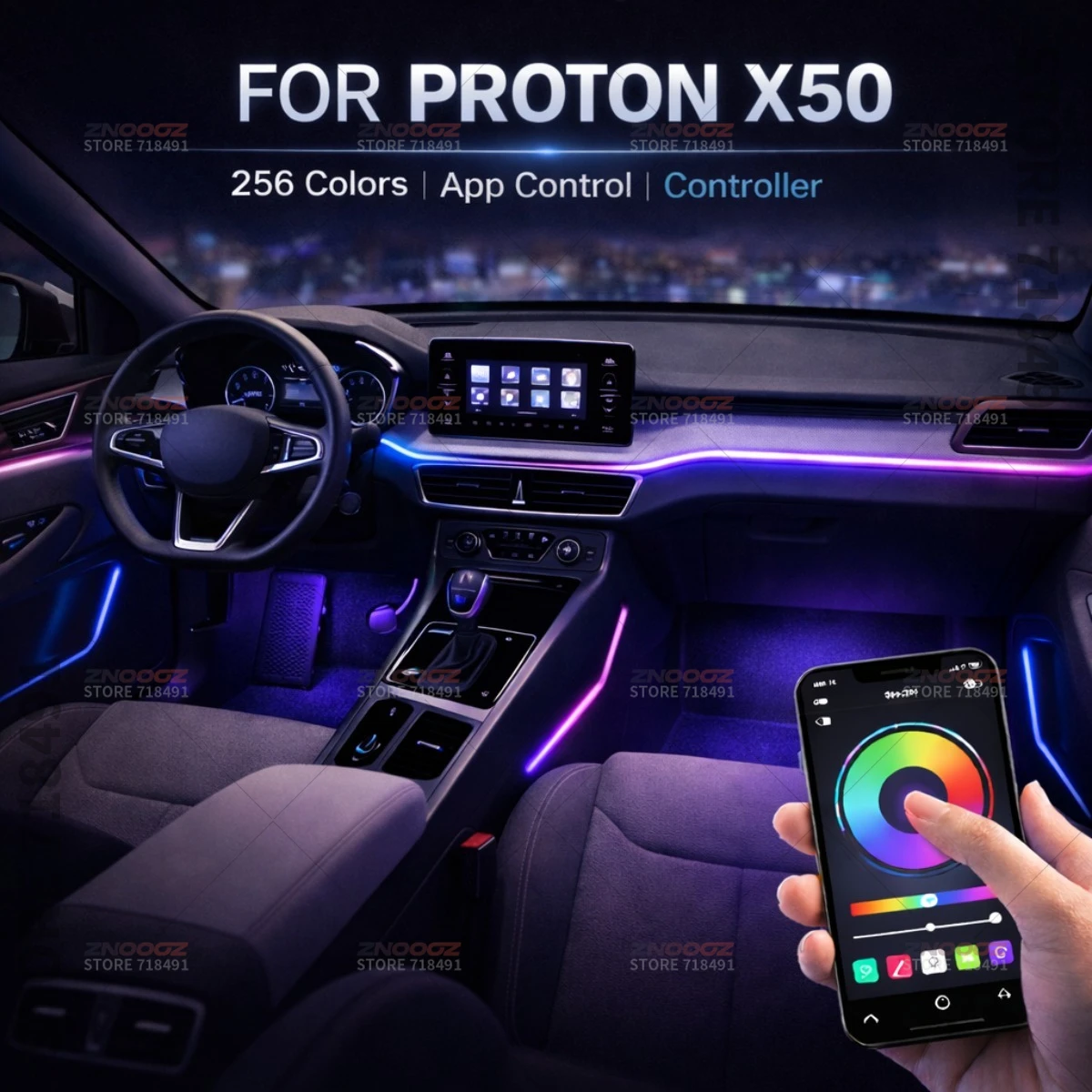 22in1 RGB Car Interior Acrylic Car Ambient Lights RGB Hidden Acrylic Strip Decoration Atmosphere Accessories For Proton X50