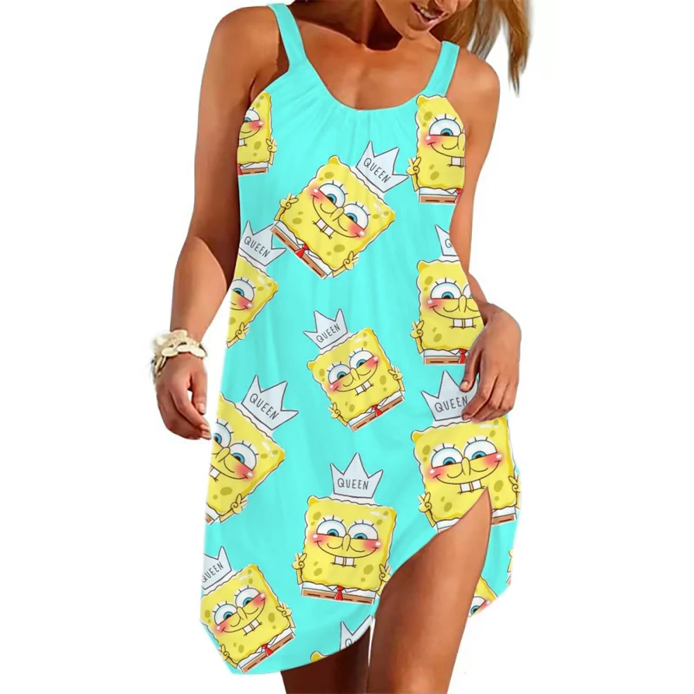 

Beach casual suspender dress, fashionable, loose and comfortable spongebob dress, kawaii summer new beach suspender dress