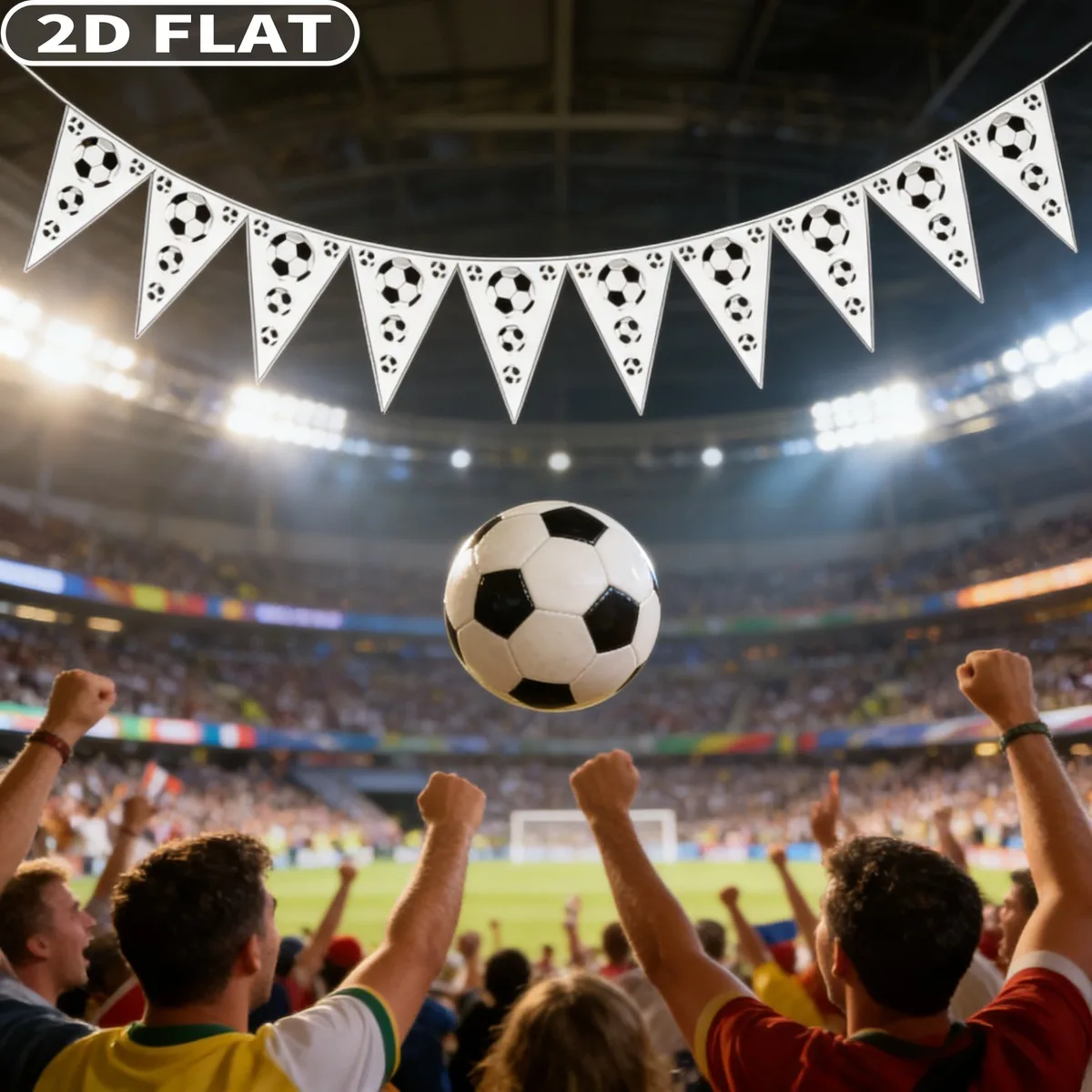 

2D FLAT 10pcs Soccer Hanging Ornaments Set - 7.48x11.02 Inch Triangle Pennant Flags Garland with Team Colors for Theme Birthday