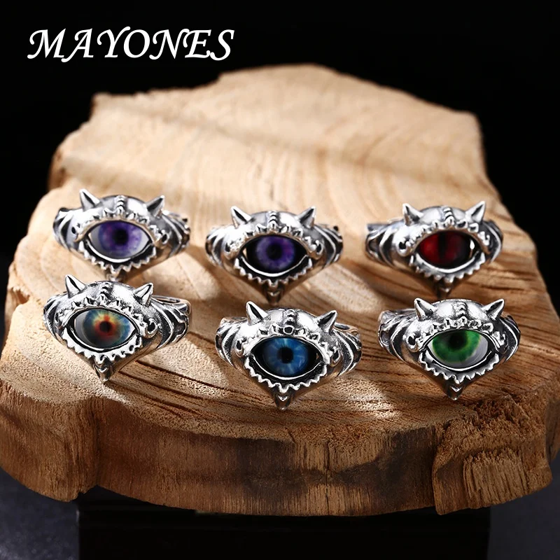 925 Sterling Silver Ring For Men And Women Thai Silver Retro Ccrystal Multi-Color Eye Pupil Ring Opening Personalized Ring