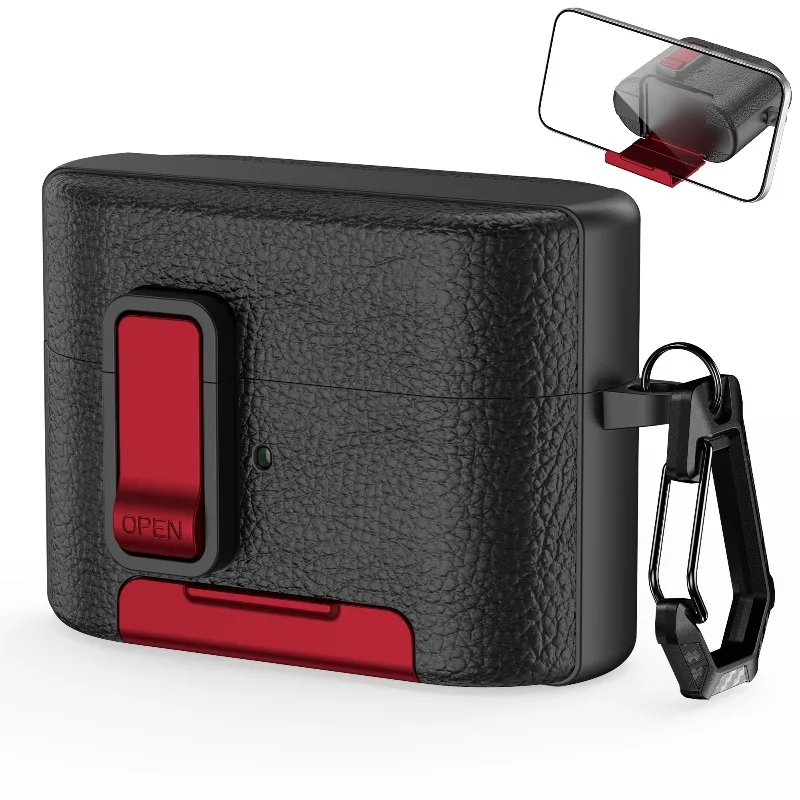 for SONY WF-1000XM6 PU Leather Case with Phone Stand Switch Lock Headphones Cover Anti Lost Shockproof Protective Hook Sleeve