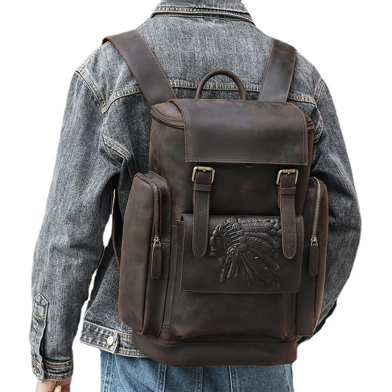 

Backpack Strap Liner Bag Genuine Leather Computer Backpack Men's Outdoor Travel Bag Vintage Crazy Horse Leather Backpack