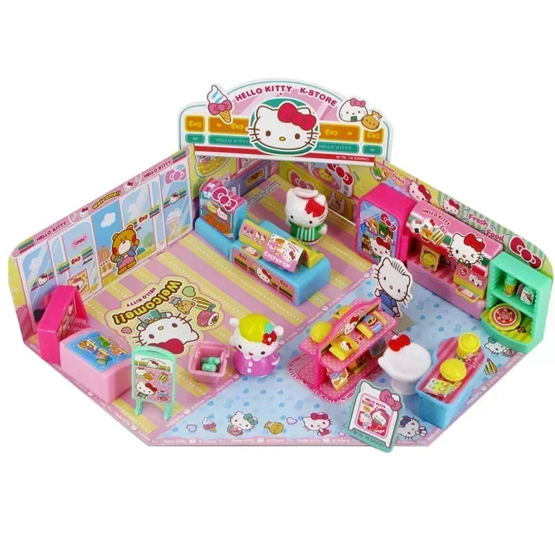 Sanrio Anime Figuren Hallo Kitty Spielzeug Set Straße Ecke Geschichte Convenience Store Set Mädchen Home Spielzeug Action figur Geschenke