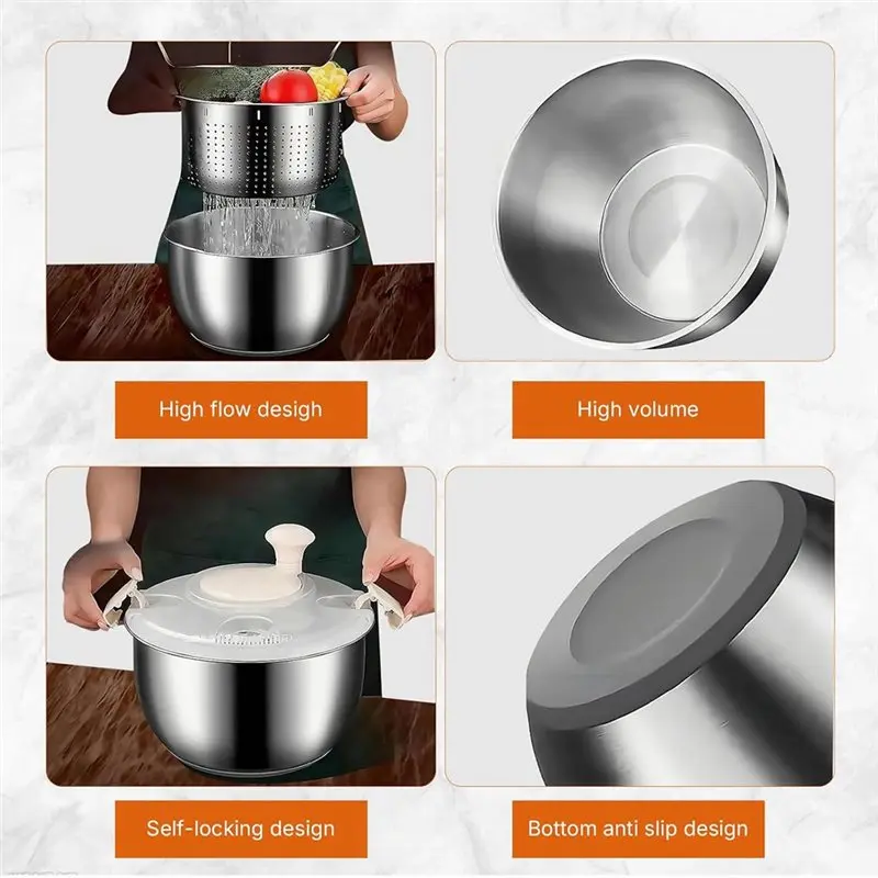 TFORU-Stainless Steel 5.3 Qt Salad Spinner, Salad Spinners Vegetable Washer, Lettuces Fruit Dishwasher Safe