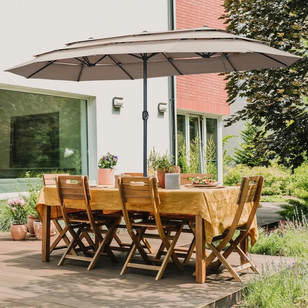 

15ft Large Patio Umbrella, Outdoor Double-Sided Pool Umbrellas, 3 Tiers Large Rectangle Market Umbrella, Customized