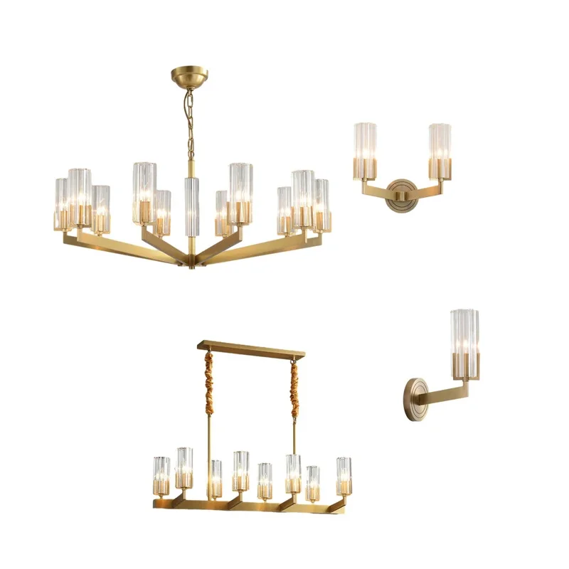 Retro American E14 led dimmable black brass gold chrome chandelier lighting lustre suspension luminaire for living room