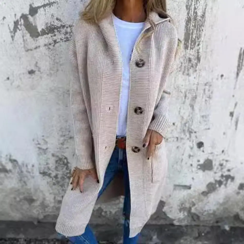 Oversized Cardigan Stylish Women's Knitted Cardigan with Hood Pockets Long Sleeve Single Breasted Sweater Coat in Solid for Fall