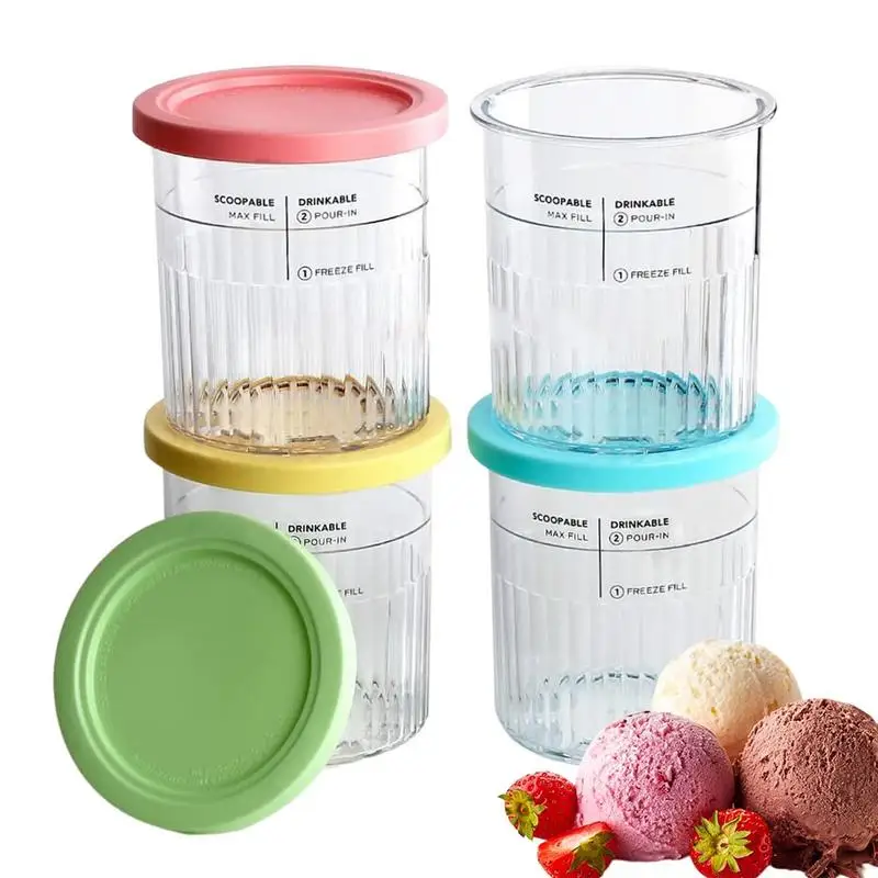 Ice Cream Pint Container 4pcs Reusable Pint Container Storage Organizer With Tight Airtight Lid For Gelato Sorbets Ice Cream