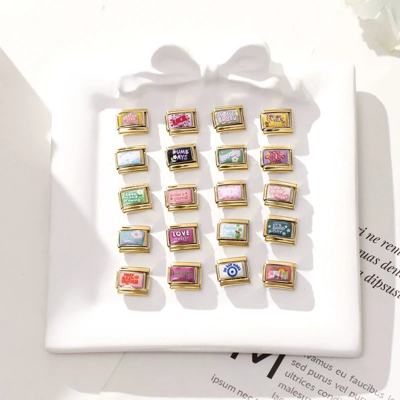 جديد Y2K الذهب اللون الفن تصميم ملون كلمة الإيطالية سحر الروابط صالح 9 مللي متر الفولاذ المقاوم للصدأ سوار النساء الرجال DIY بها بنفسك صنع الهدايا