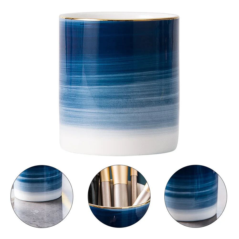 Ceramic Pen Holder Characterized Texture Simple Graceful Design Practical Office Desk Organizer Pen Holder