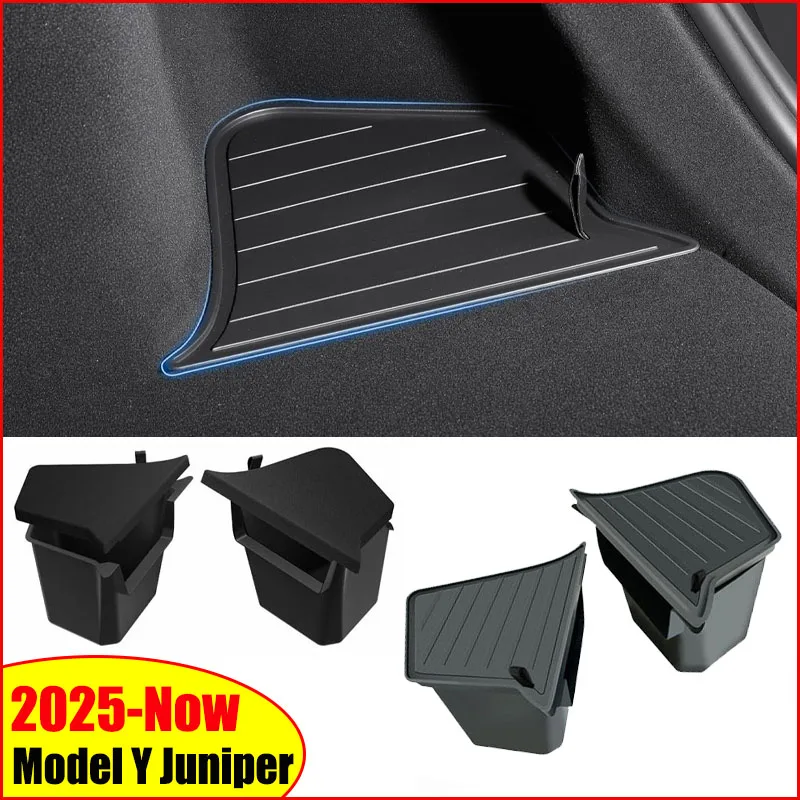 For Tesla Model Y Juniper 2025 2026 Trunk Side Storage Box Hollow Cover Organizer Flocking Mat Partition Board Stowing Tidying