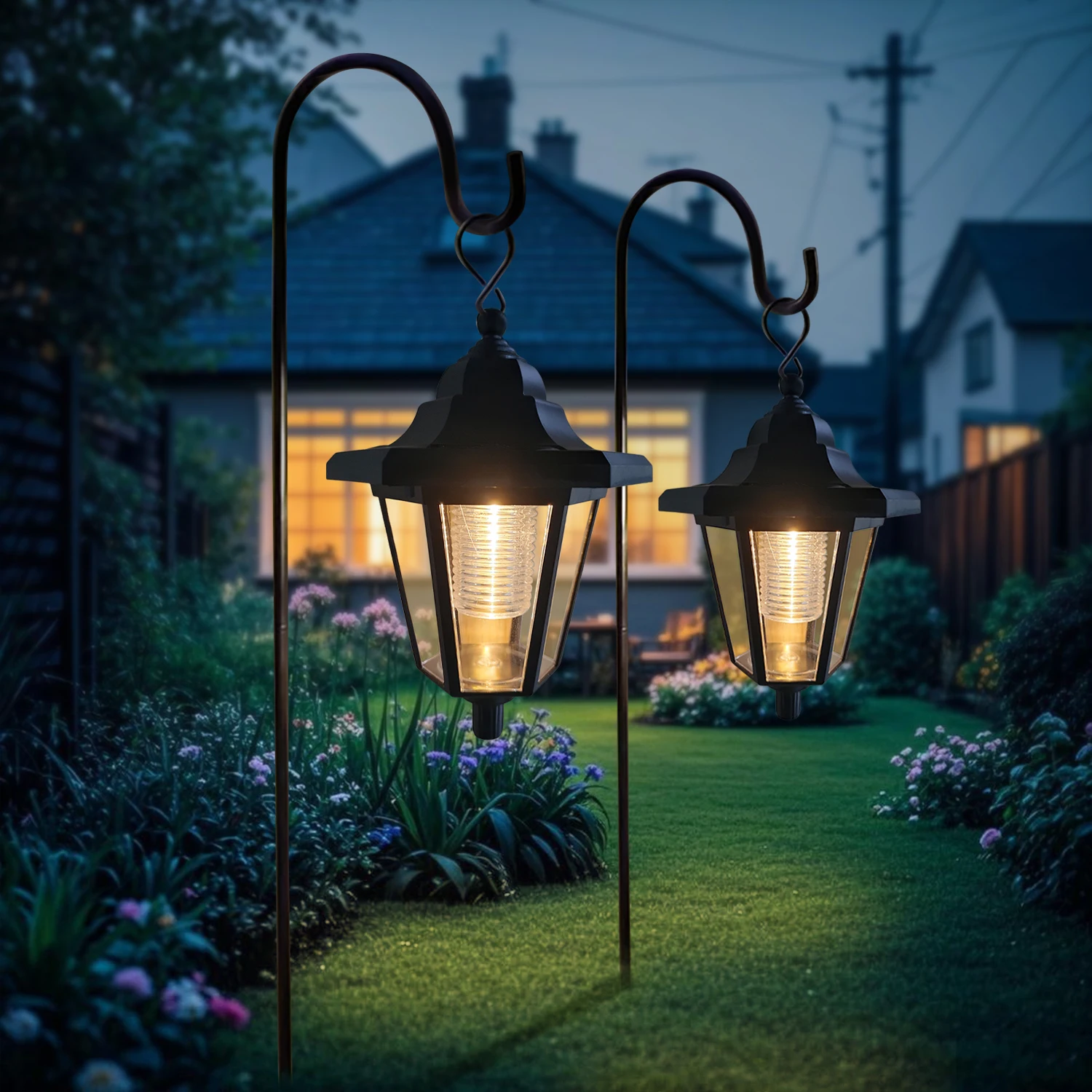 1Pcs/2Pack Solar-Powered Hexagonal Hanging Palace Lantern, Suitable for Outdoor Gardens, Courtyards, Lawns, and Walkways.