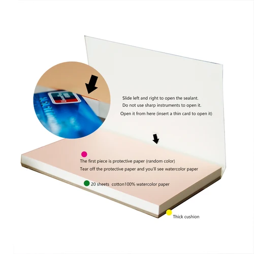 Imagen 2 del producto Baohong-almohadilla de papel de acuarela, 300g, algodón de Academia, 100% de Color, boceto de plomo, pegamento de sellado de cuatro lados, 20 hojas/copia 32k 16k 8k