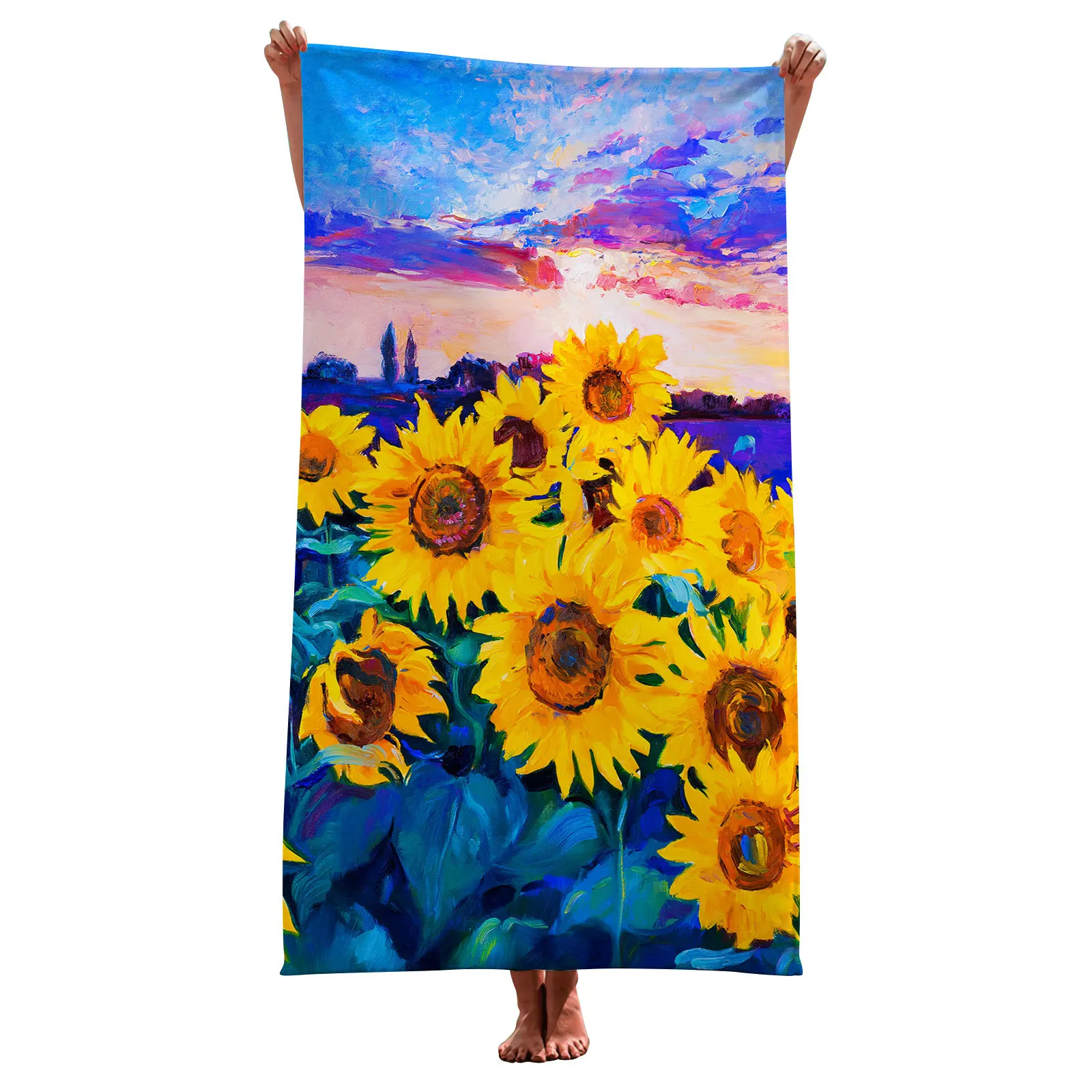 Sunflower Beach Towel Sunset Flowers Large Quick Fast Dry Sand Free Camping Travel Swim Bath Towel Personalized Women Men Gifts